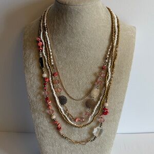 Charming Charlie Pink Gold Multi Strand Necklace Boho Layered Statement